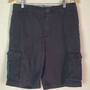 Black Faded Look Drawstring Adjustable Cargo Shorts